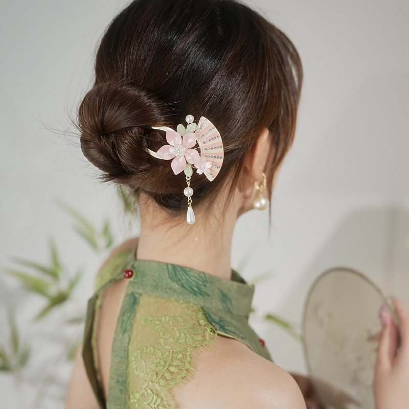 Uピン かんざし 花 パール 扇 簪 和風 髪飾り ヘアアクセサリー  成人式 結婚式 着物 浴衣 和装