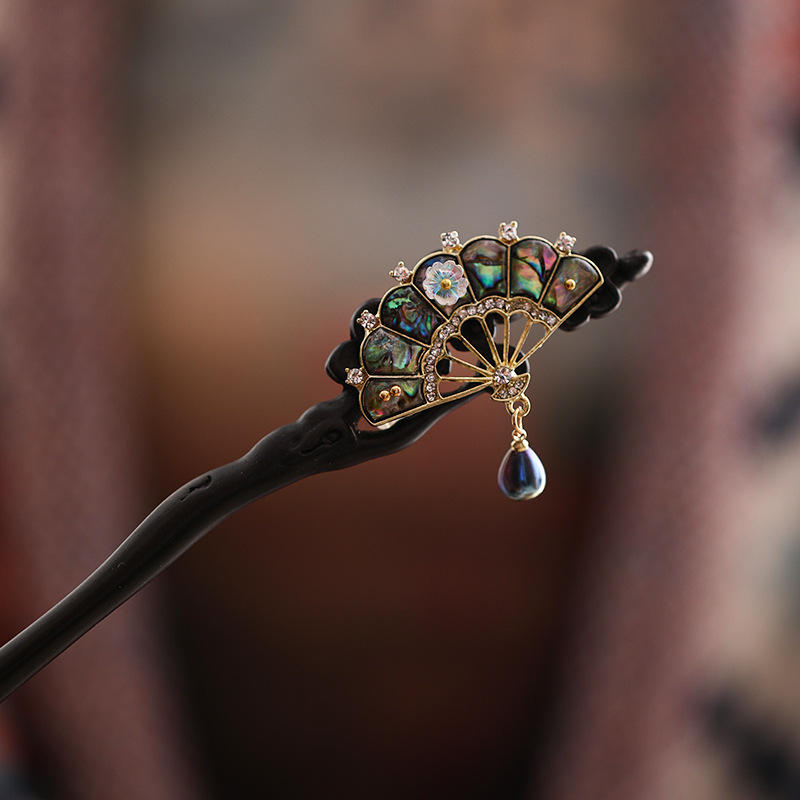 かんざし 一本差し 扇  簪 木製 黒壇 髪飾り 黒檀簪 普段使い 和装 結婚式 黒留袖 振袖 黒留袖 シンプル 