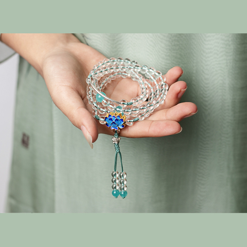 水晶ネックレス レディース 女性用 白水晶 青い蓮 ギフト 天然石 クリスタル ネックレス 