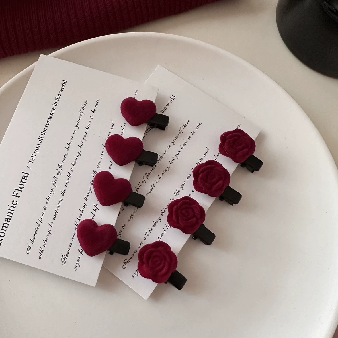 ミニ ヘアクリップ ベルベット バラ ハート ヘアピン レディース ヘアアクセサリー