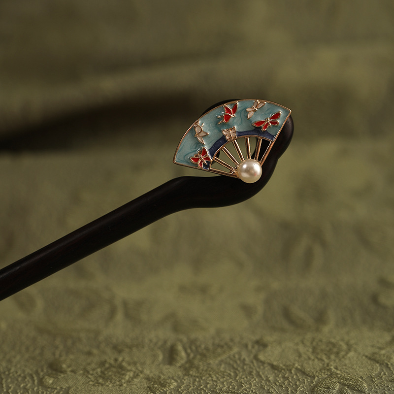 かんざし 木簪 一本差し 黒檀 扇子 真珠 普段使い 成人式 留袖用