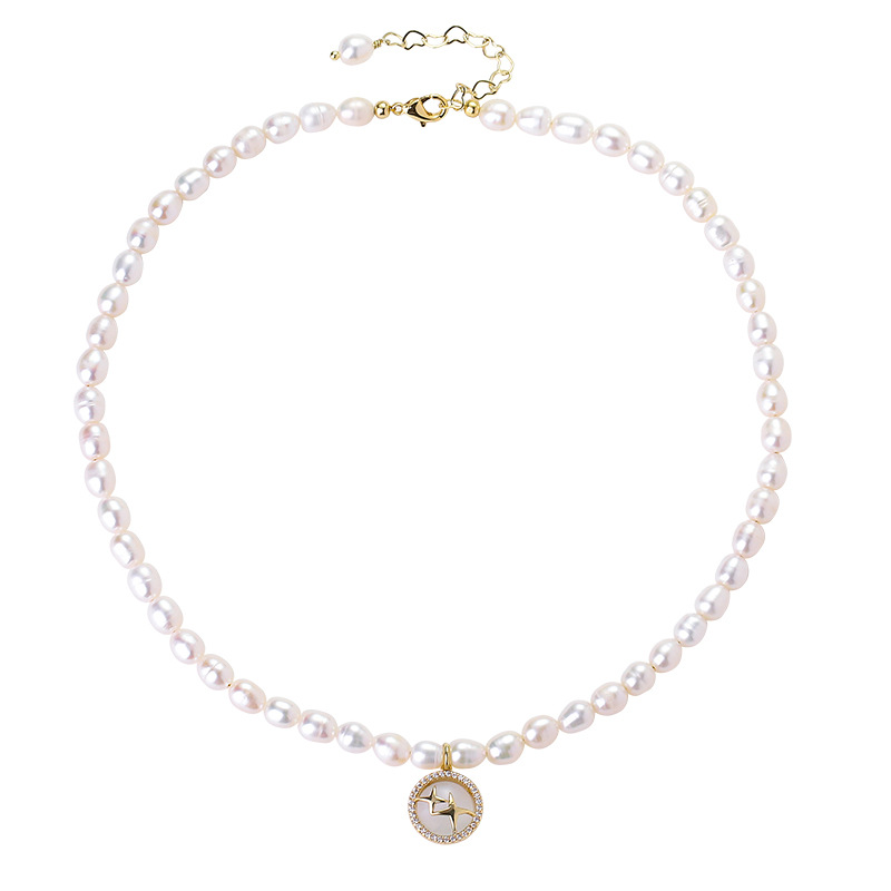 パール ネックレス  本真珠 6mm  キャッツアイの星