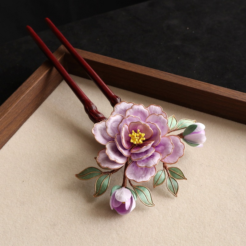 かんざし 簪 檀木 絨花 牡丹 U字 ヘアピン 和風 結婚式 成人式  普段使い