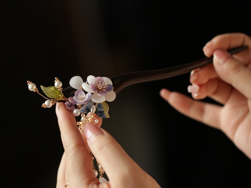  かんざし 木製  簪 紫陽花 一本差し 天然木 髪飾り 普段使い 和風 成人式 留袖用