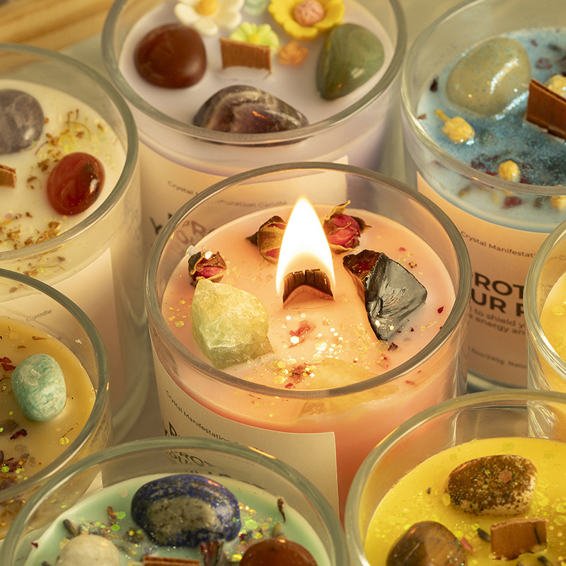 アロマキャンドル 天然石＆ドライフラワー入り ソイワックス アロマ キャンドル 香り ギフト おしゃれ