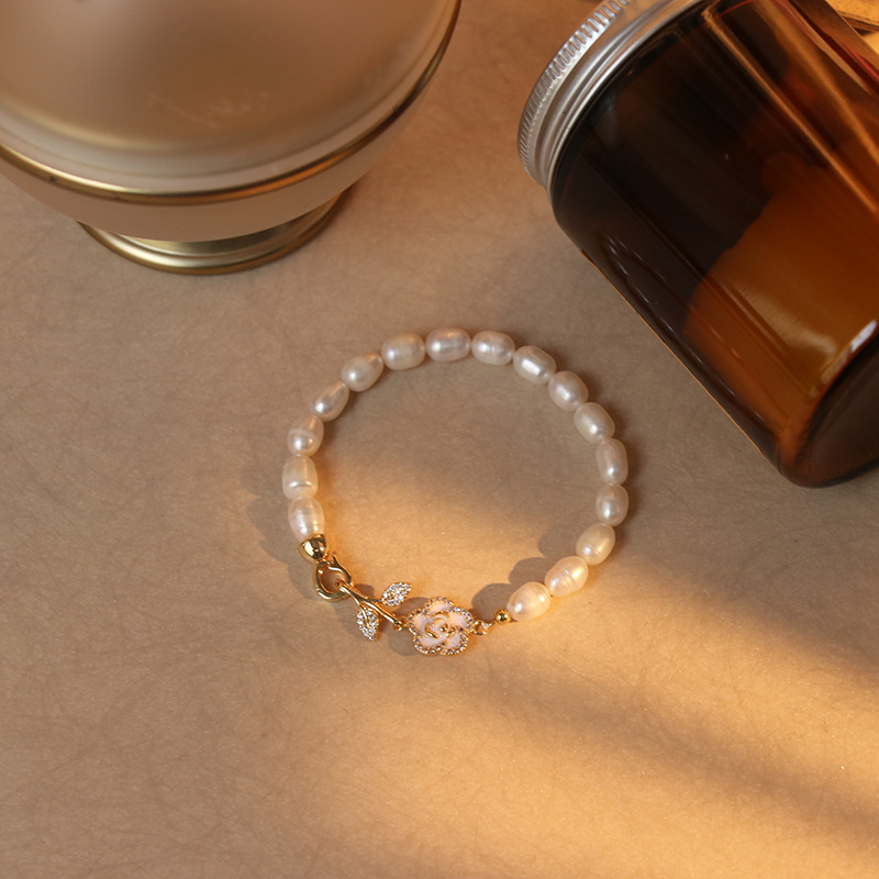 パール ブレスレット 真珠 約5-6mm K金メッキ ツバキ（椿）レディース ブレス   