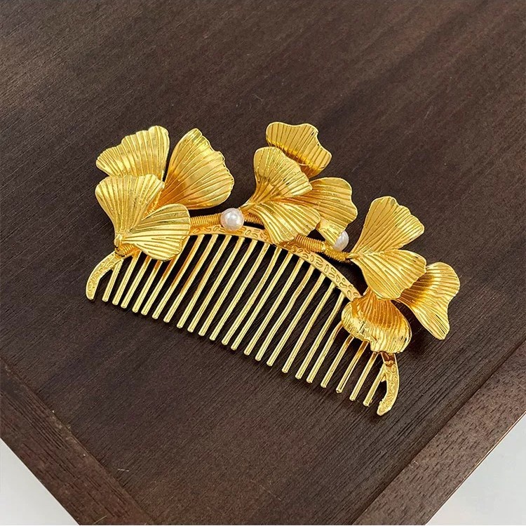  ヘアコーム かんざし 銀杏 イチョウ レディース おしゃれ ヘアアクセサリー ゴールド 髪飾り 成人式 結婚式 二次会