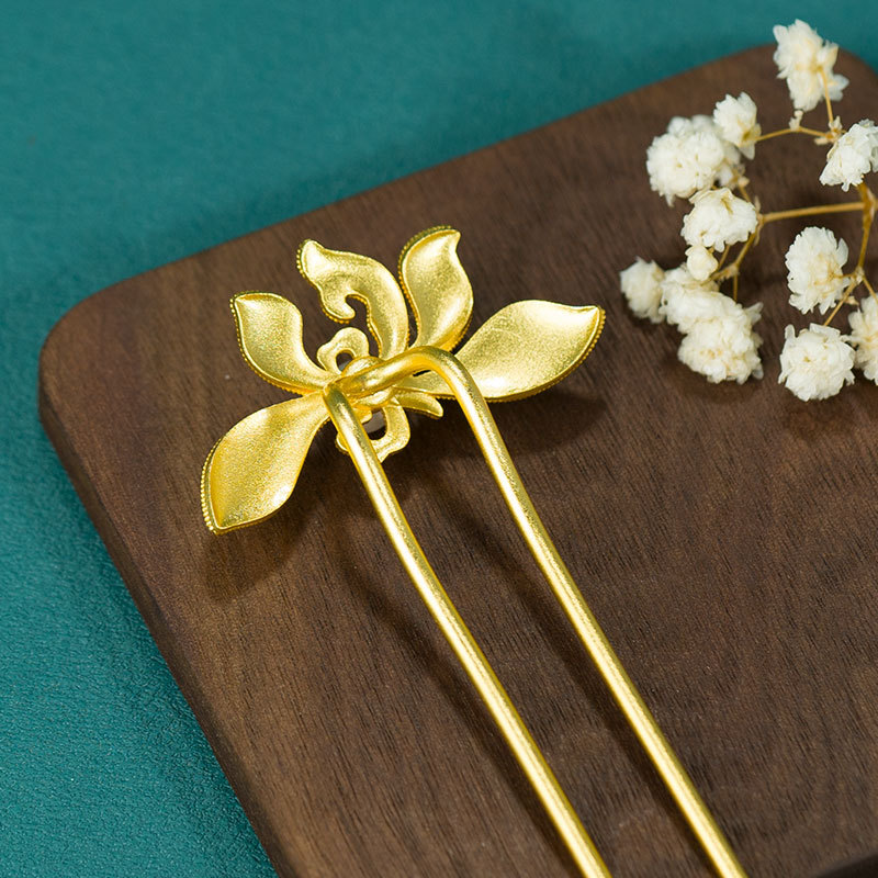 U字 かんざし ゴールド 蘭花 花魁 簪 Uピン パール 髪飾り ヘアアクセサリー 結婚式 入学式 卒業式 成人式 着物