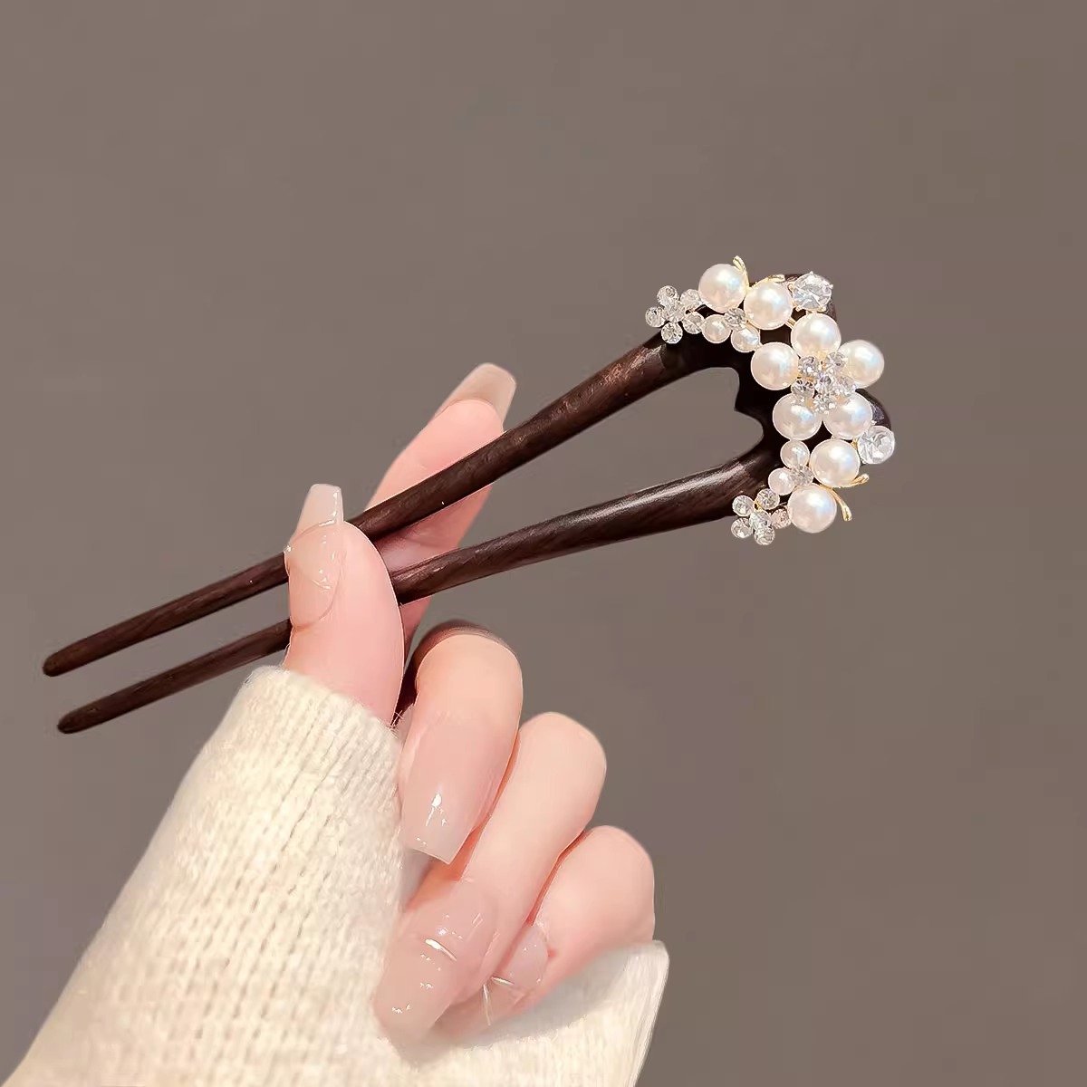 黒檀木 U字型 かんざし 簪 天然木 パール 髪飾り 和装 浴衣 着物 お守り