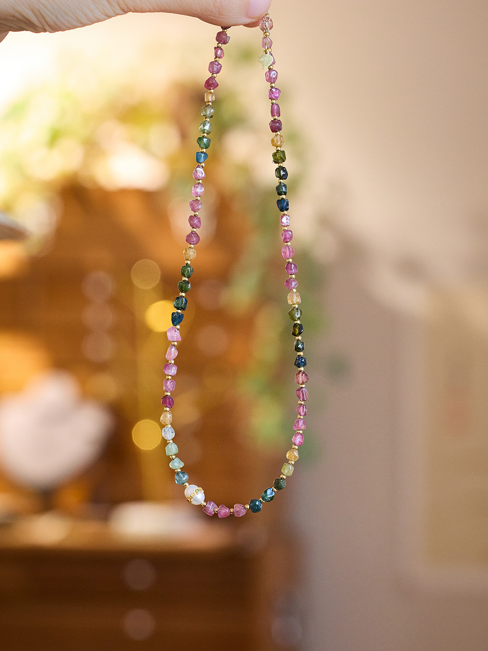 高品質 天然石 トルマリン ネックレス  マルチカラー 電気石 淡水パール レディース ジュエリー