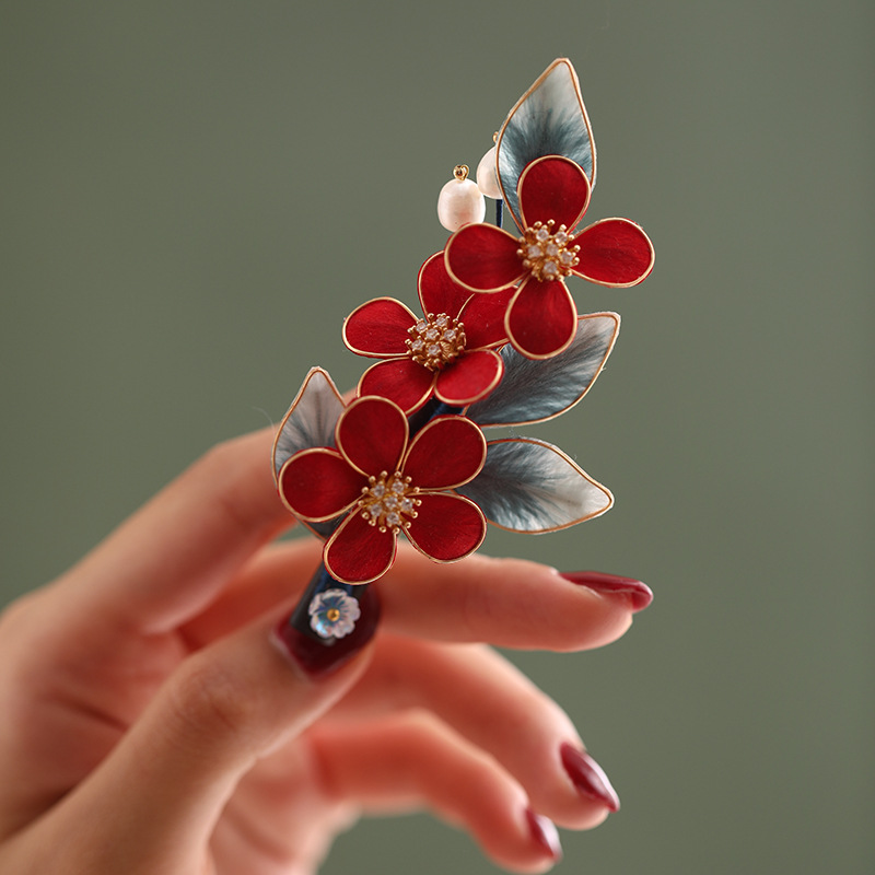 髪飾り 高級 かんざし 簪 天然木 ビロード 花 檀木 ヘアアクセサリー 和装 普段使い 結婚式 七五三   