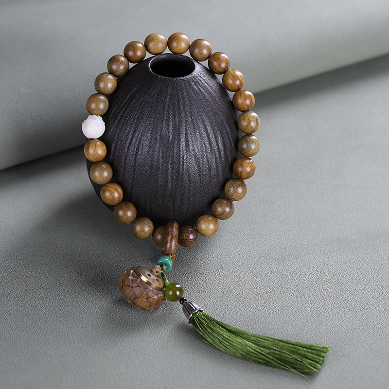 数珠 24玉 緑檀（生命樹） 天然木 白玉菩提の蓮華 蓮の香盒 男性用 女性用 略式数珠