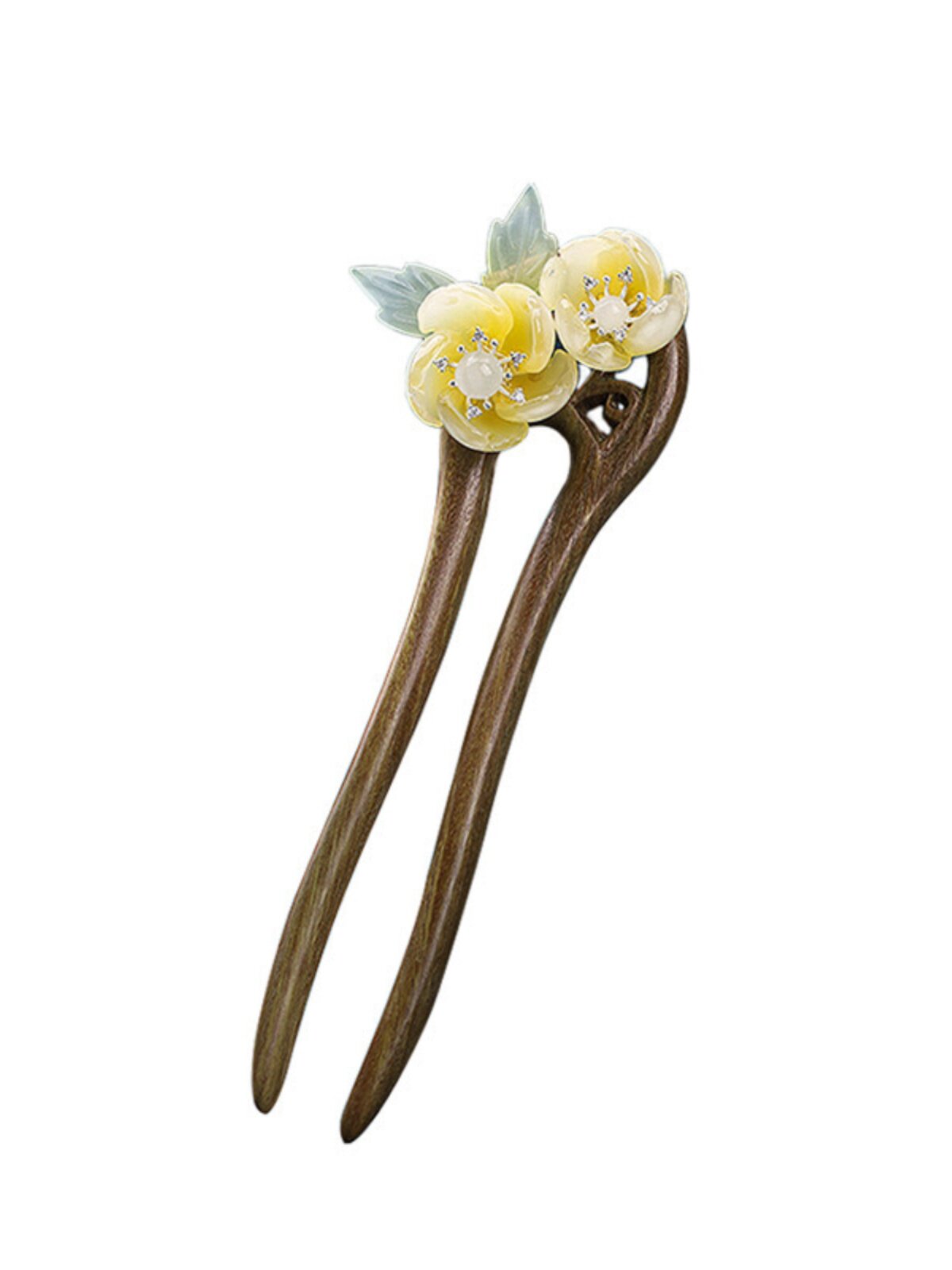 緑檀木 U字型 かんざし 花簪 天然木 琉璃の花飾り 髪飾り 普段使い 卒業式 入学式 成人式 結婚式