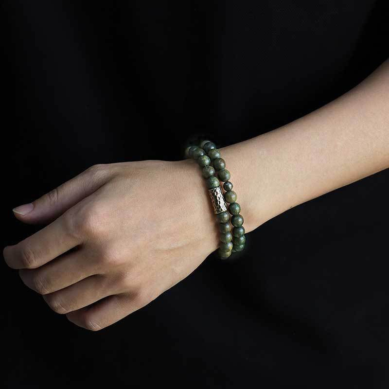 数珠ブレスレット 緑檀 8mm 天然木 二連 ウッドブレスレット 男性用 女性用 お守り  