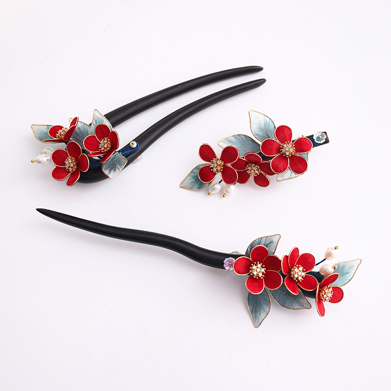 髪飾り 高級 かんざし 簪 天然木 ビロード 花 檀木 ヘアアクセサリー 和装 普段使い 結婚式 七五三   