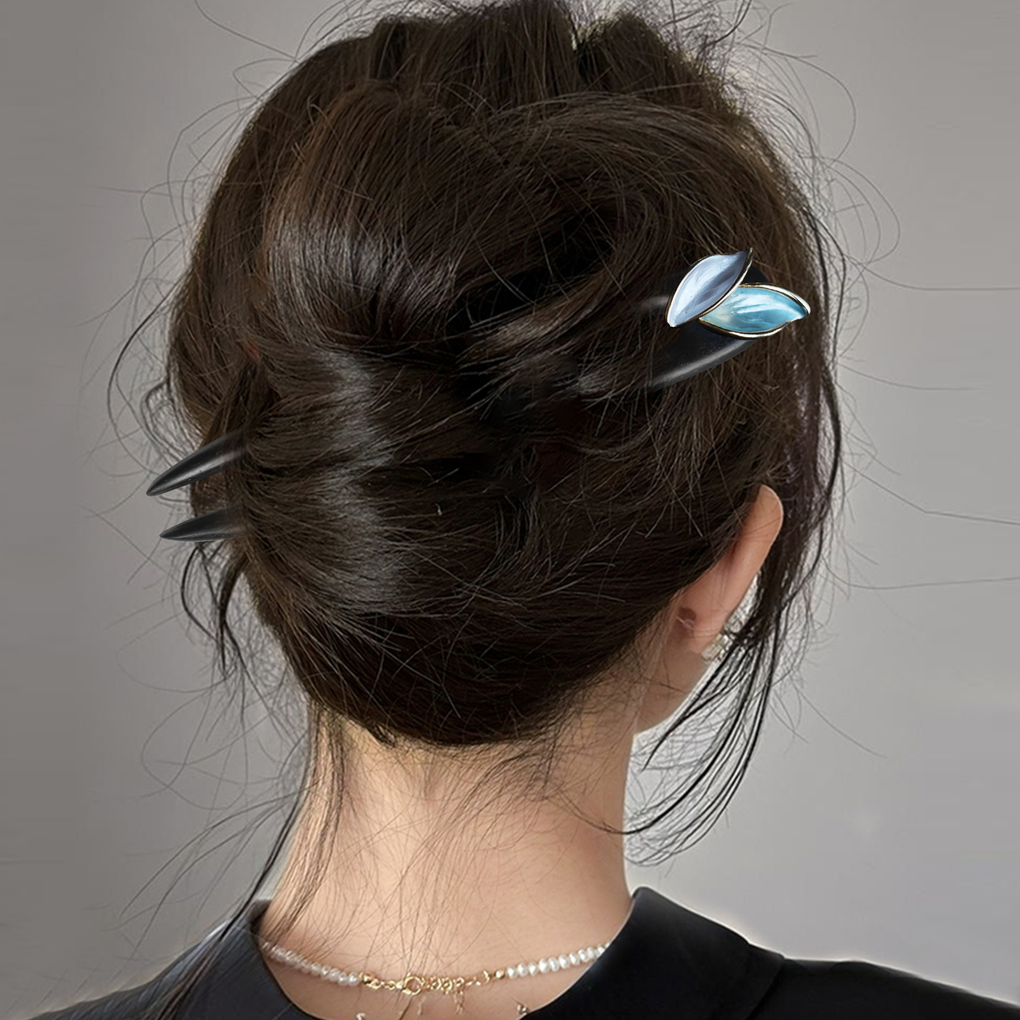 黒檀木 U字型かんざし 黒檀簪 葉っぱ 和装 髪飾り 普段使い 成人式 留袖用 結婚式 