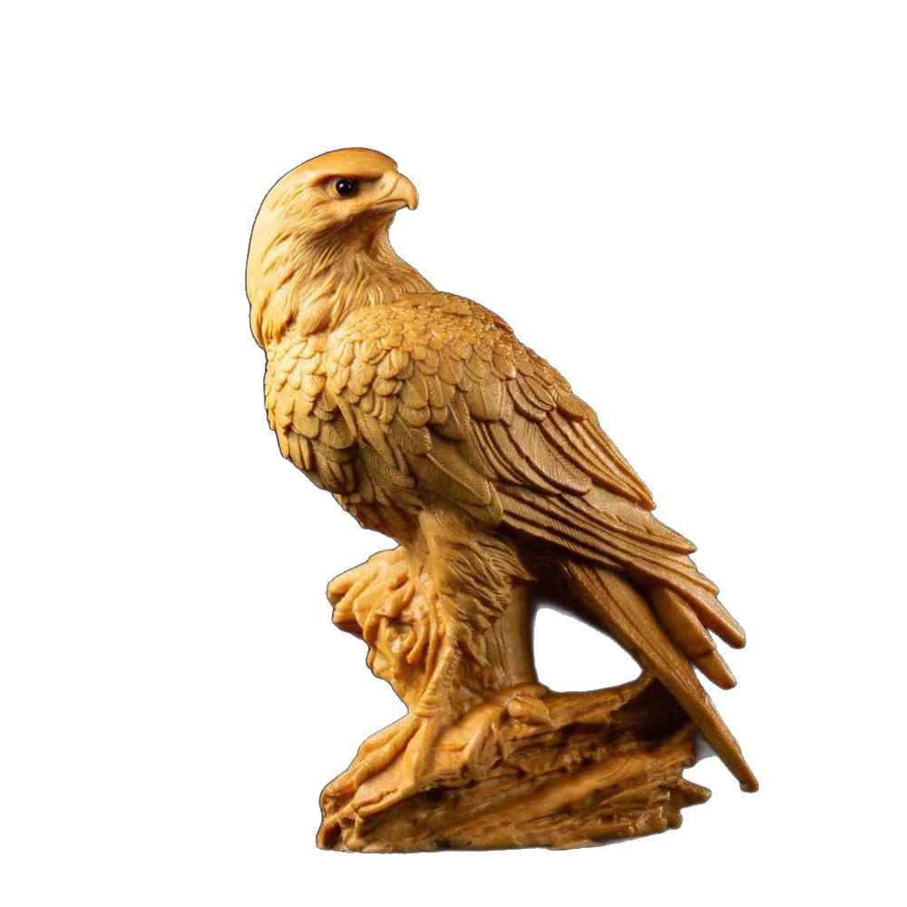 黄楊木彫り 鷹の置物 職人手作り 縁起物 開運グッズ 勝利 成功 飛躍 象徴 