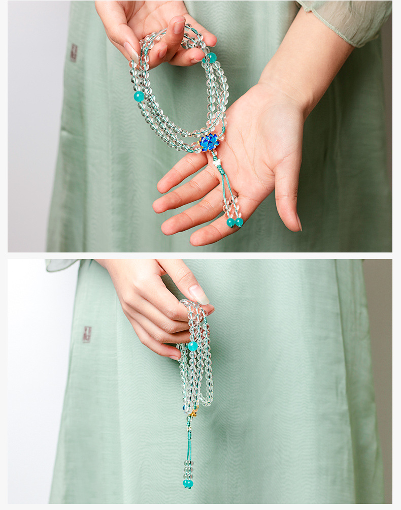 水晶ネックレス レディース 女性用 白水晶 青い蓮 ギフト 天然石 クリスタル ネックレス 