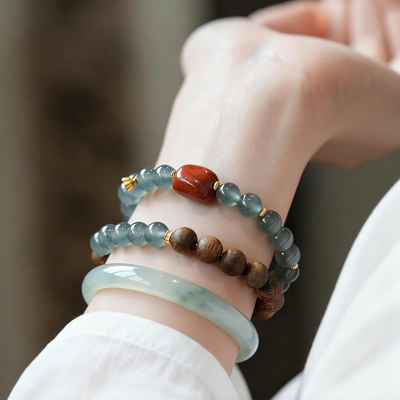 天然翡翠 沈香 ブレスレット 2連 6mm 天然木 天然石 南紅瑪瑙  数珠ブレスレット お守り  レディース 和風 アクセサリー