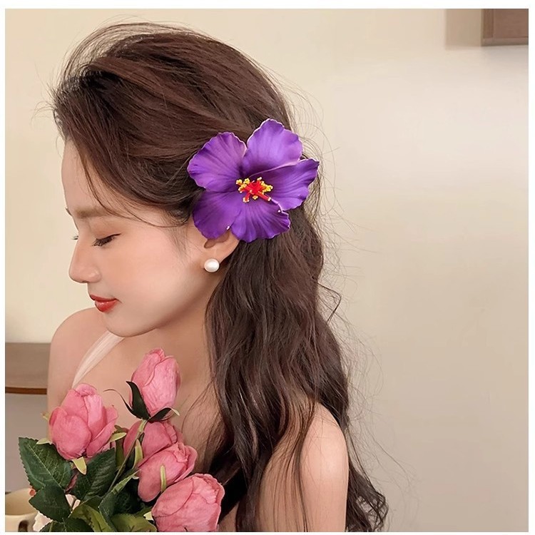 ヘアクリップ ハイビスカス フラワー お花 バンスクリップ ヘアアクセサリー 髪飾り 結婚式