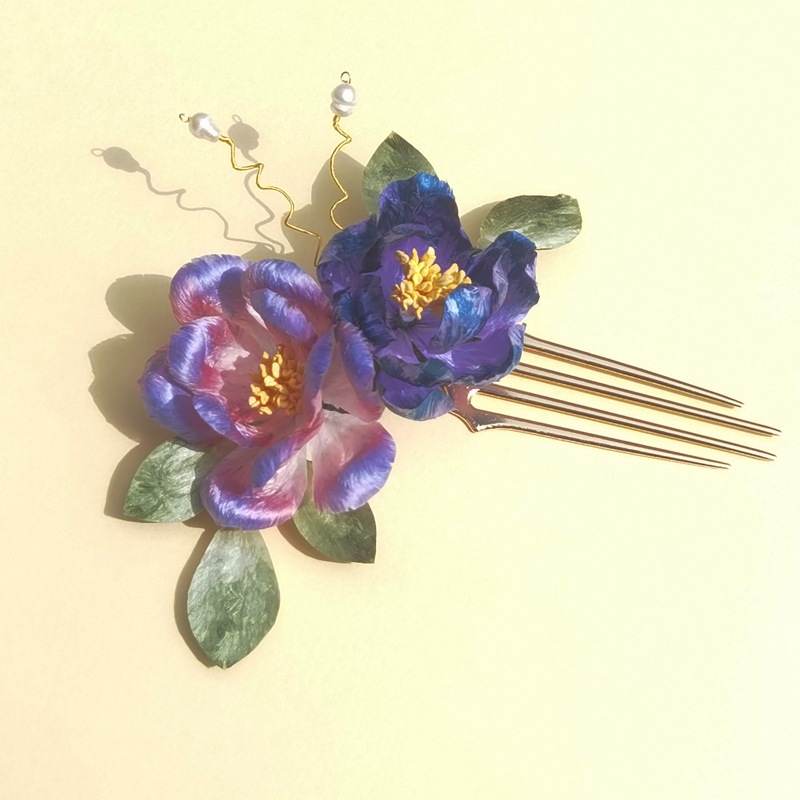 髪飾り ヘアコーム 絨花 牡丹 レディース かんざし 結婚式 成人式 和服  