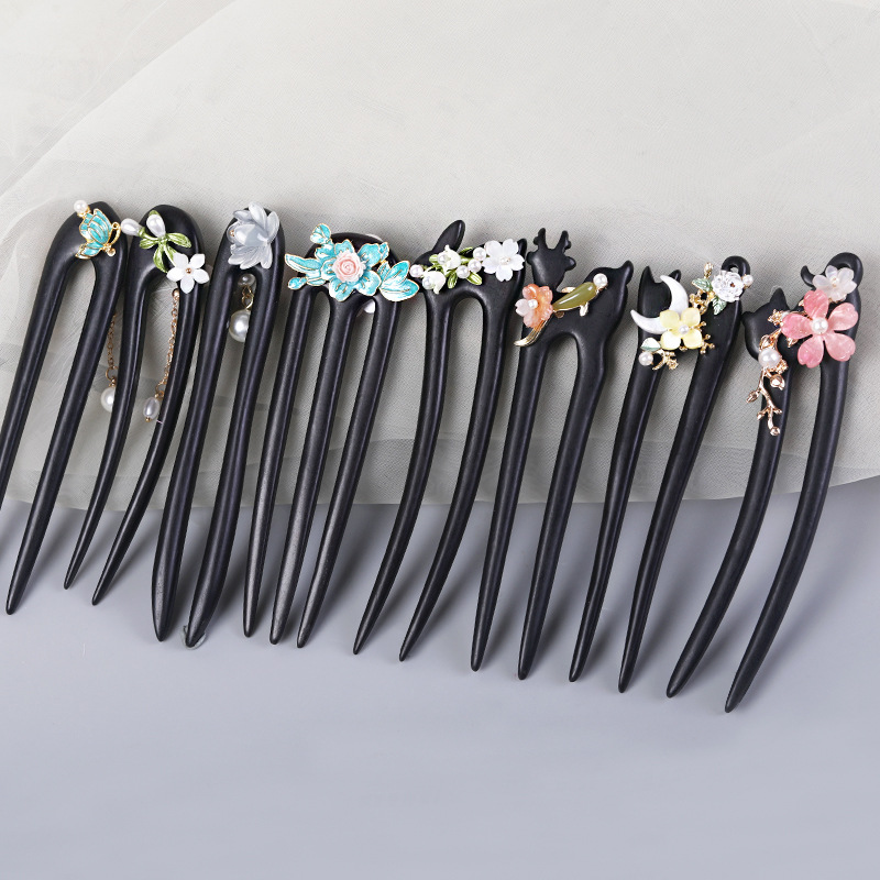 かんざし 簪 U字型 レディース ヘアアクセサリー 黒檀簪 普段使い 留袖用 結婚式 