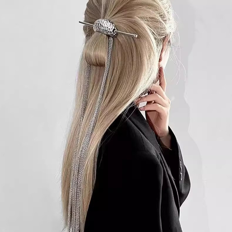 シルバー  ヘアピン ロング 月型 かんざし ヘアスティック ヘアアクセサリー 女性用 ポニーテール用 韓国風 大人可愛い