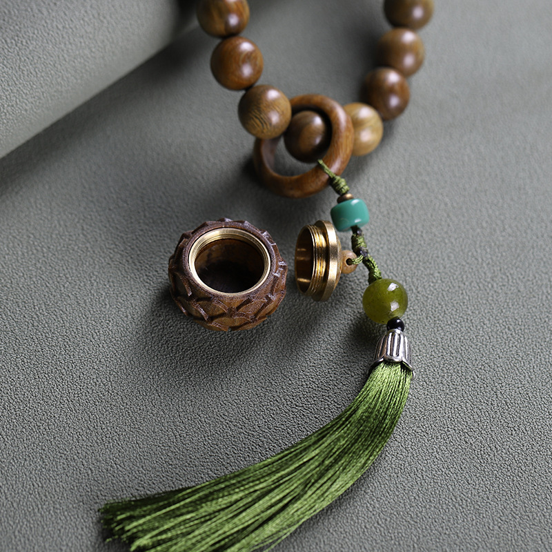 数珠 24玉 緑檀（生命樹） 天然木 白玉菩提の蓮華 蓮の香盒 男性用 女性用 略式数珠