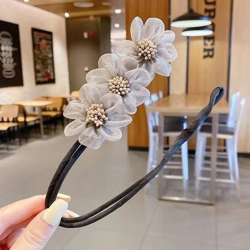 ヘアツイストクリップ レディース ネットフラワー  ヘアクリップ    お団子  ヘアアクセサリー  おしゃれ ファッション 