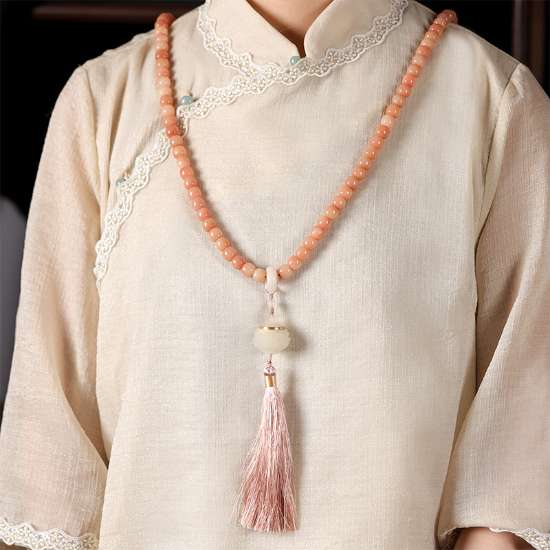 数珠ブレスレット 108玉 菩提樹 女性用 蓮花 念珠 数珠 ピンク パープル