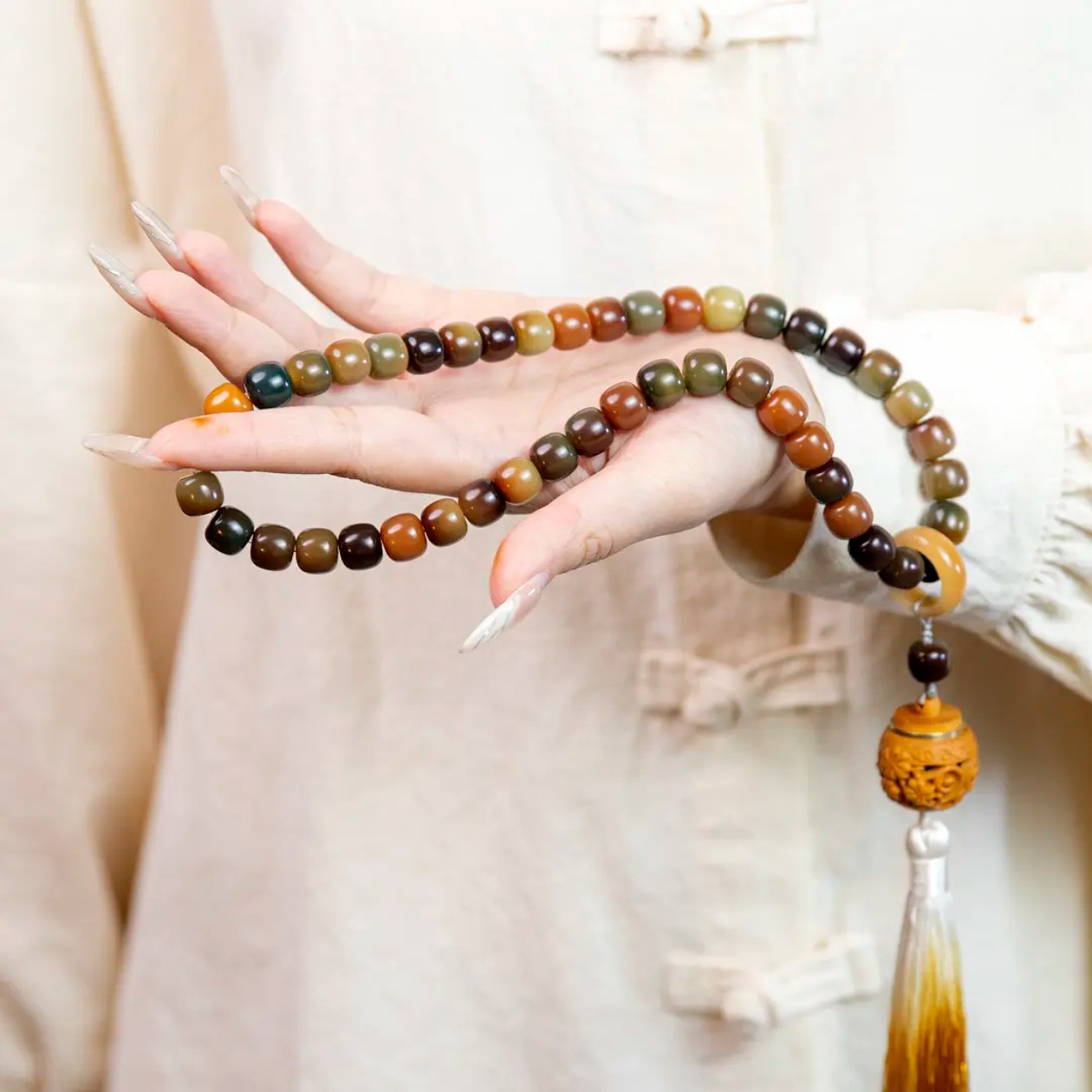 数珠ブレスレット 108玉 腕輪念珠 菩提実 108珠 お守り 煩悩 男性用 女性用メンズ レディース 厄除け 集中 冥想 緑檀  ハンドメイド ブレスレット