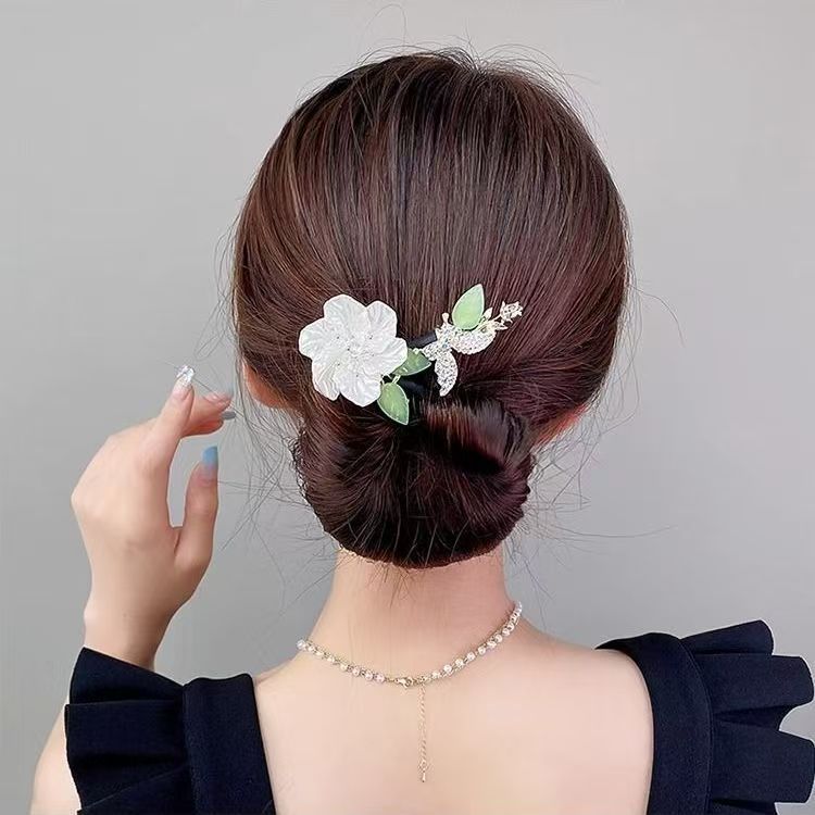 シニヨンメーカー お団子メーカー  まとめ髪  お花 ツバキ ヘアアクセサリー レディース 髪飾り