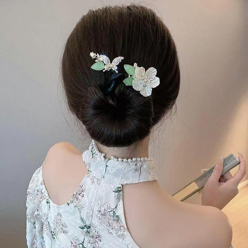 シニヨンメーカー お団子メーカー  まとめ髪  お花 ツバキ ヘアアクセサリー レディース 髪飾り