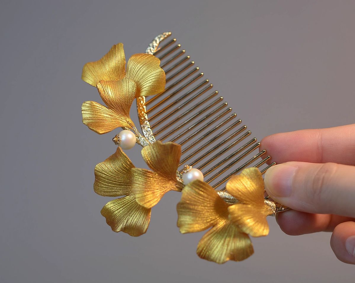  ヘアコーム かんざし 銀杏 イチョウ レディース おしゃれ ヘアアクセサリー ゴールド 髪飾り 成人式 結婚式 二次会