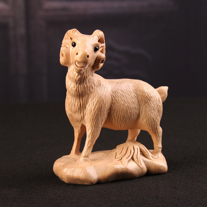  木彫り ひつじ 羊 ヒツジ アニマル 動物 桃の木 十二干支 未年 置物 開運 アイテム 手作り