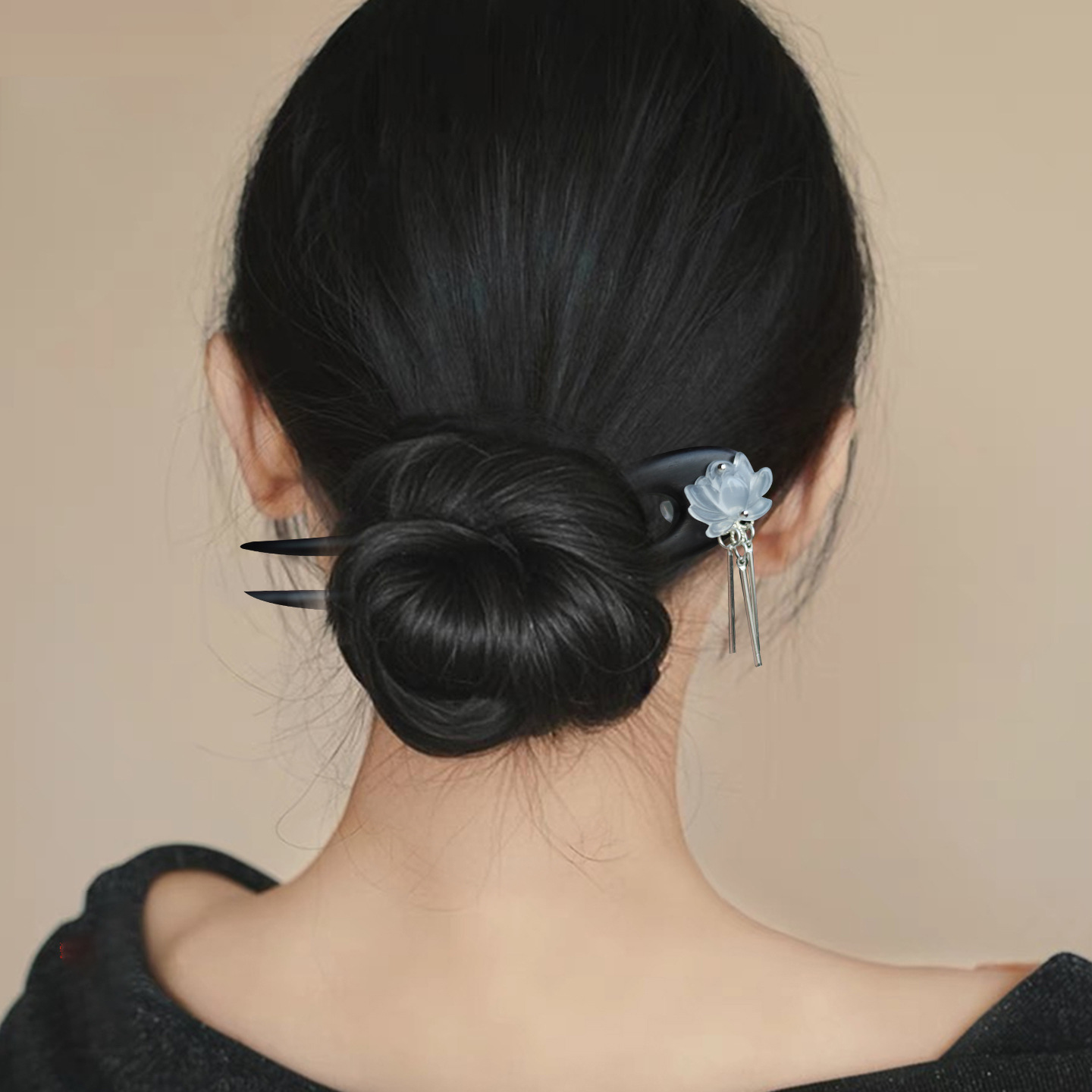 かんざし 天然木 簪 U字型 蓮の花 普段使い 成人式 留袖用 結婚式  髪飾り