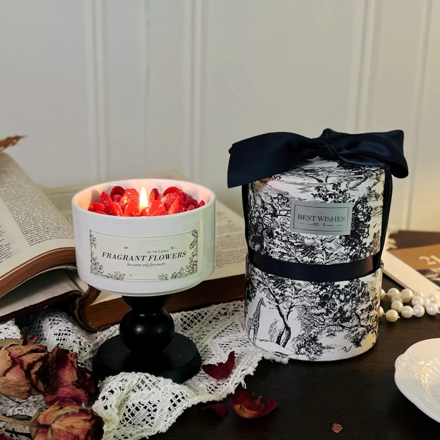 アロマキャンドル バラキャンドル  バレンタインギフトおしゃれ 天然 キャンドル  結婚祝い 誕生日ギフト ローズ アロマ