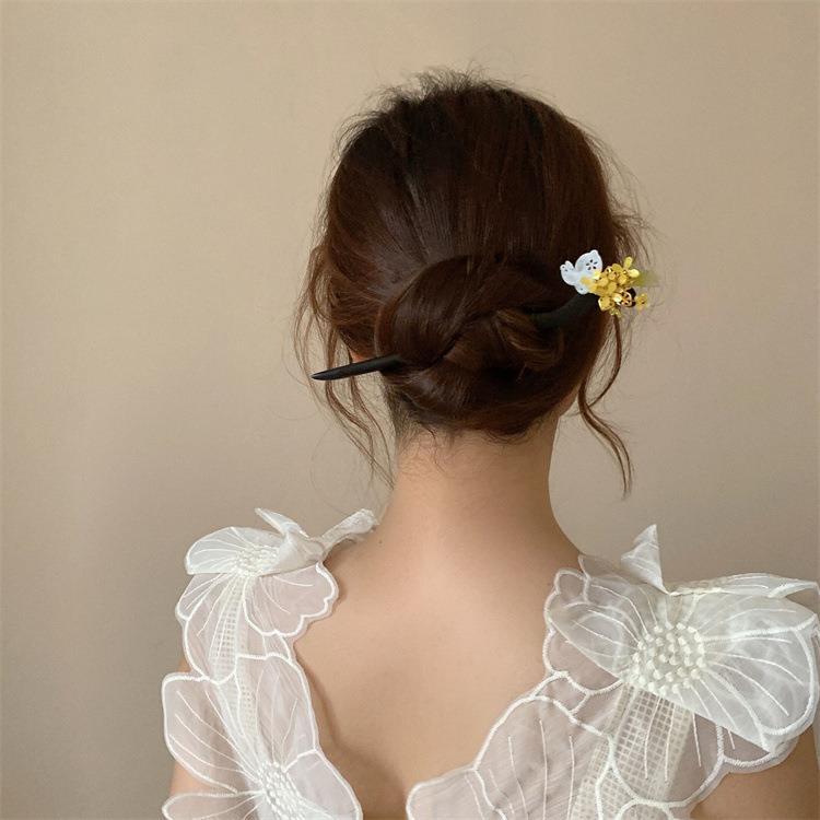 かんざし 一本差し 天然木 金木犀 玉兎 髪飾り 和装 和服 普段使い ヘアピン 木簪