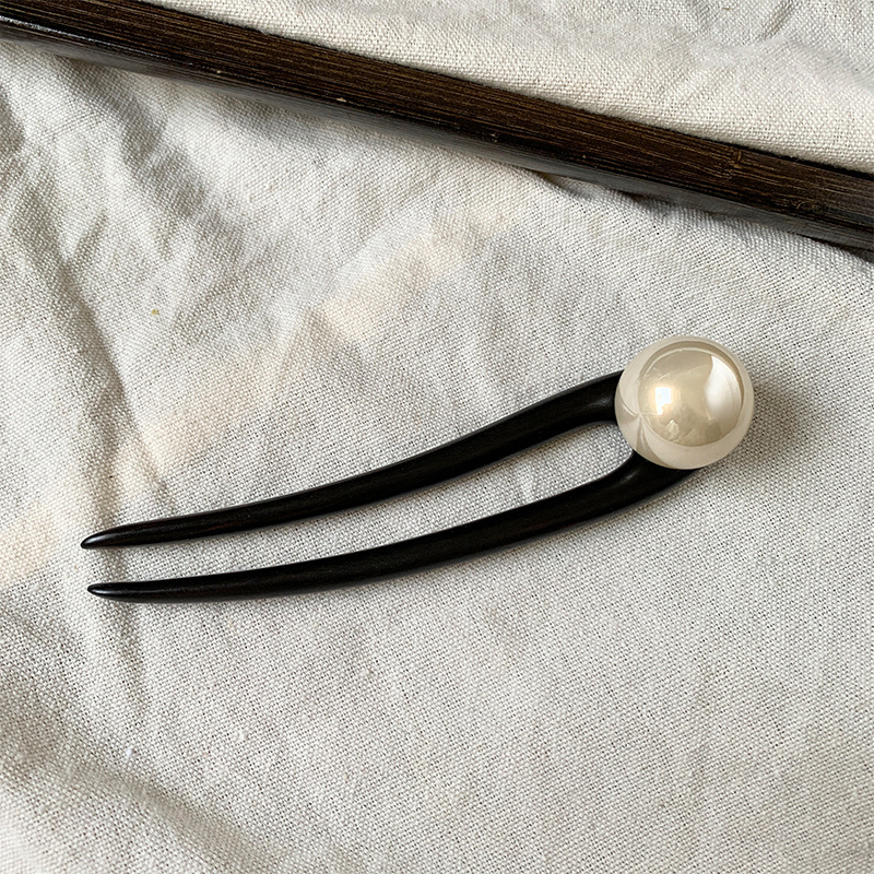 かんざし U字 簪 檀木 真珠 普段使い 和服 ヘアピン 髪飾り