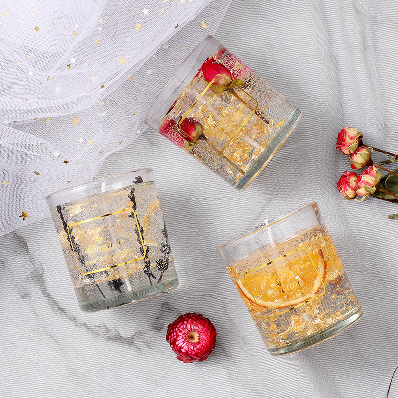 アロマキャンドル ゼリーキャンドル ラベンダー ローズ ギフト おしゃれ アロマ 金箔 透明 ろうそく 花 香り ボタニカル ﻿