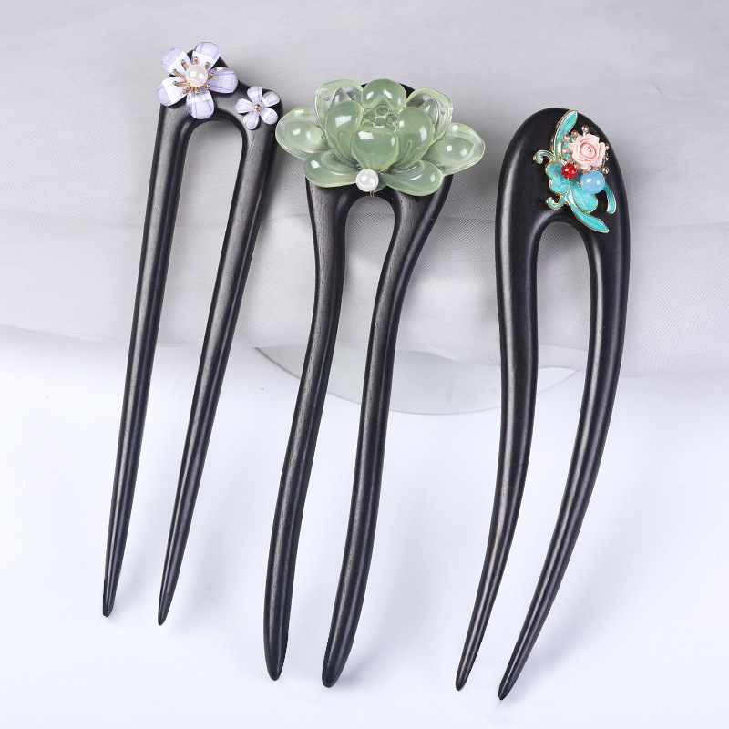 かんざし 簪 U字型 レディース ヘアアクセサリー 黒檀簪 普段使い 留袖用 結婚式 