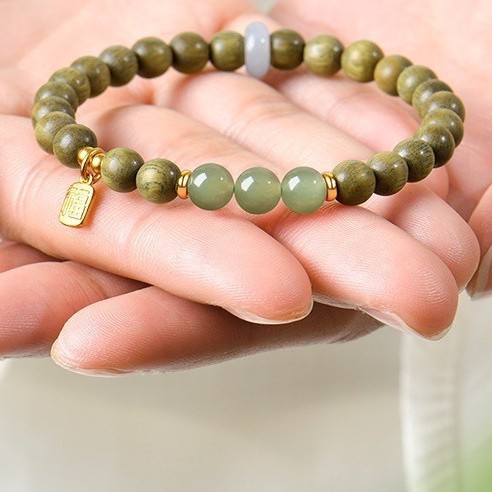 緑檀木ブレスレット 天然木 翡翠 6mm 木玉ブレス 数珠ブレスレット パワーストーン お守り