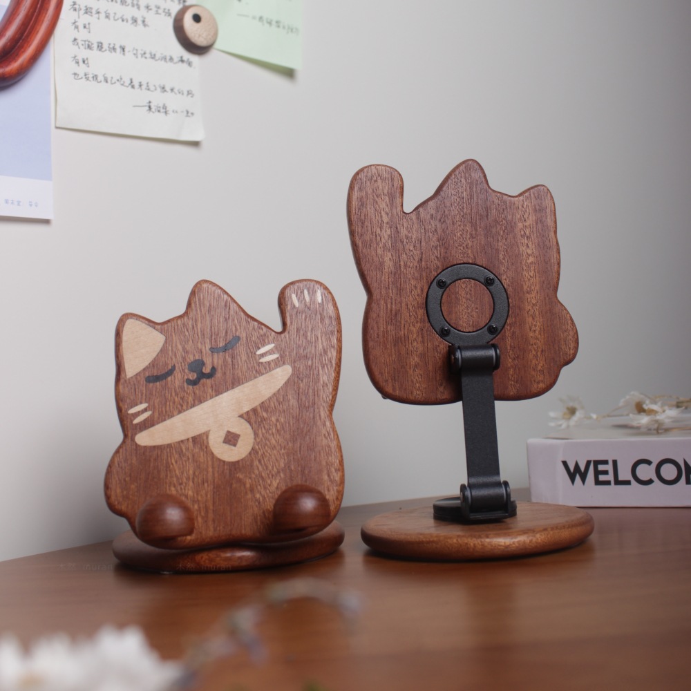 スマホスタンド 木製 招き猫 おしゃれ 卓上スタンド かわいい  スマートフォンスタンド  無垢材 調整可能 ギフト
