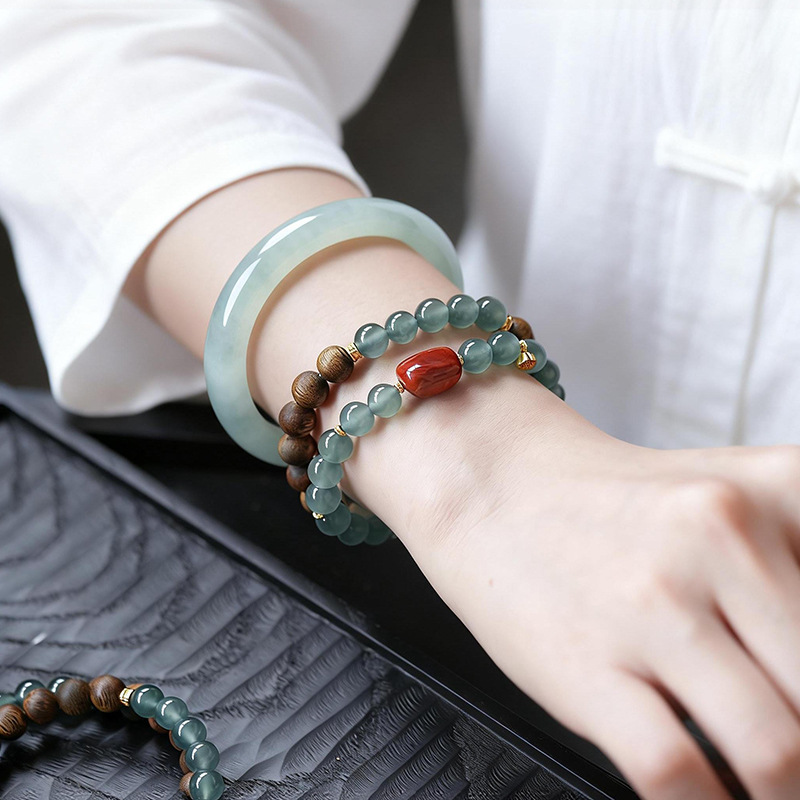 天然翡翠 沈香 ブレスレット 2連 6mm 天然木 天然石 南紅瑪瑙  数珠ブレスレット お守り  レディース 和風 アクセサリー