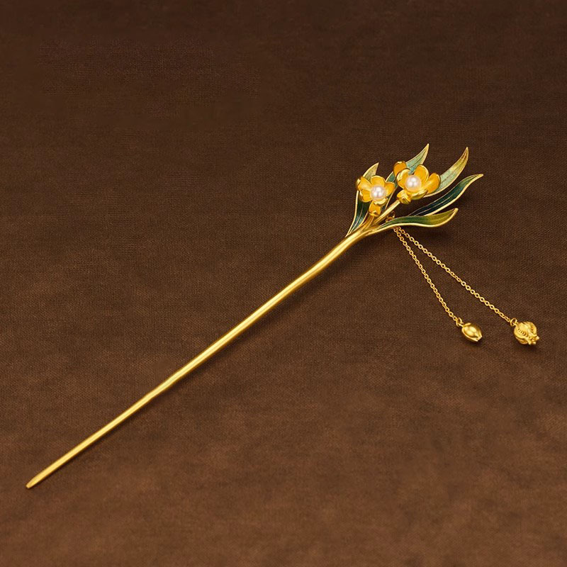 水仙の花 かんざし スイセン 花簪 ゴールドかんざし 一本挿し 髪飾り 成人式 和装 卒業式 浴衣 