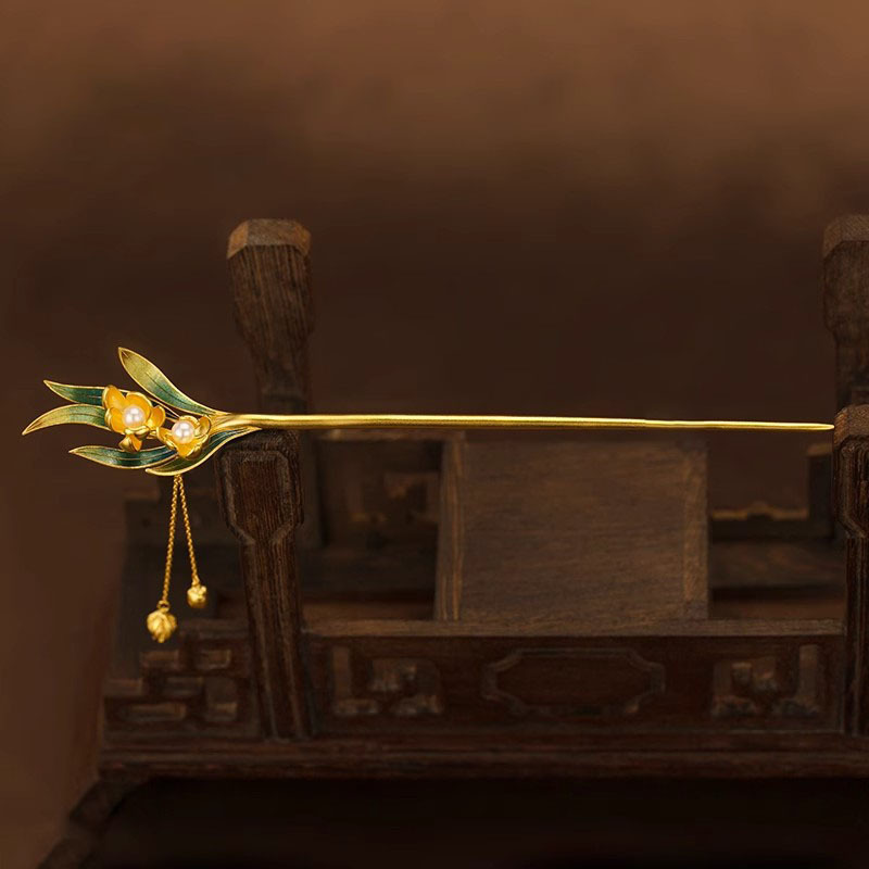 水仙の花 かんざし スイセン 花簪 ゴールドかんざし 一本挿し 髪飾り 成人式 和装 卒業式 浴衣 