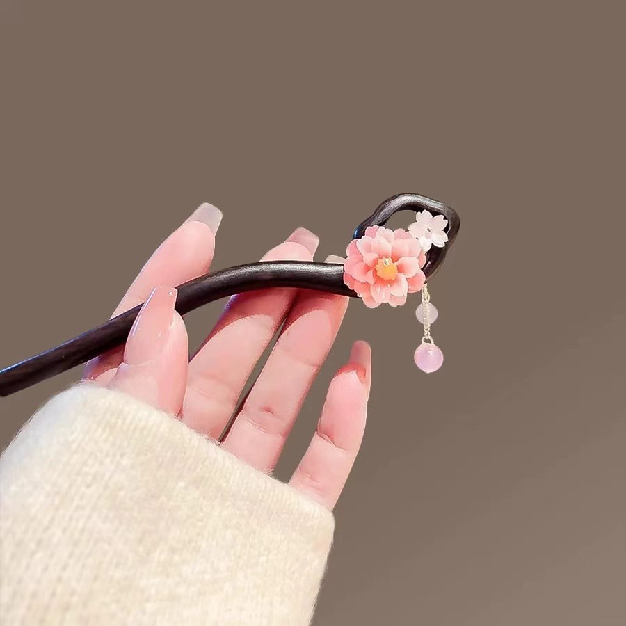 かんざし 桜 木簪 一本挿し レディース 天然檀木 普段使い 成人式 留袖用