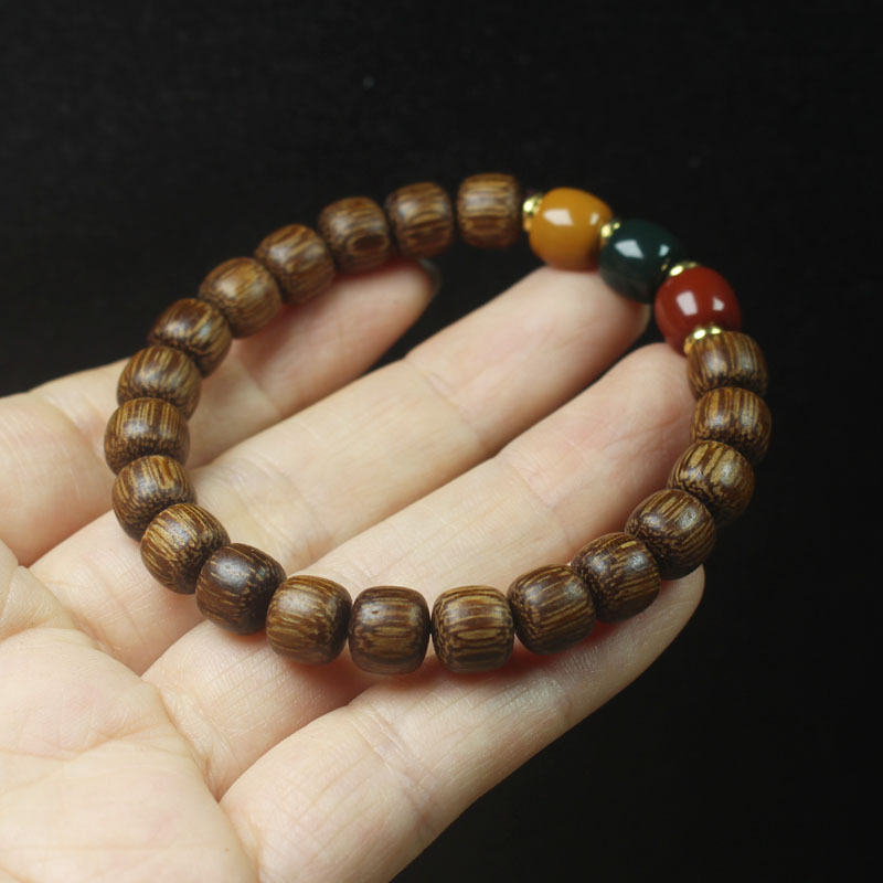 沉香木ブレスレット 老型珠 8mm 赤玉 黄玉 緑石 アガーウッド 天然木 ブレスレット 数珠ブレス  