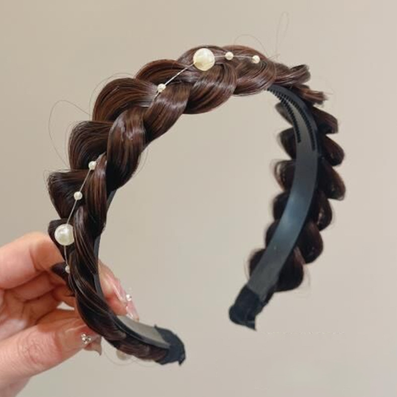 髪飾り成人式 三つ編みウィッグカチューシャ  パールチェーン付き レディース  カチューシャ 簡単ヘアアレンジ 結婚式 二次会