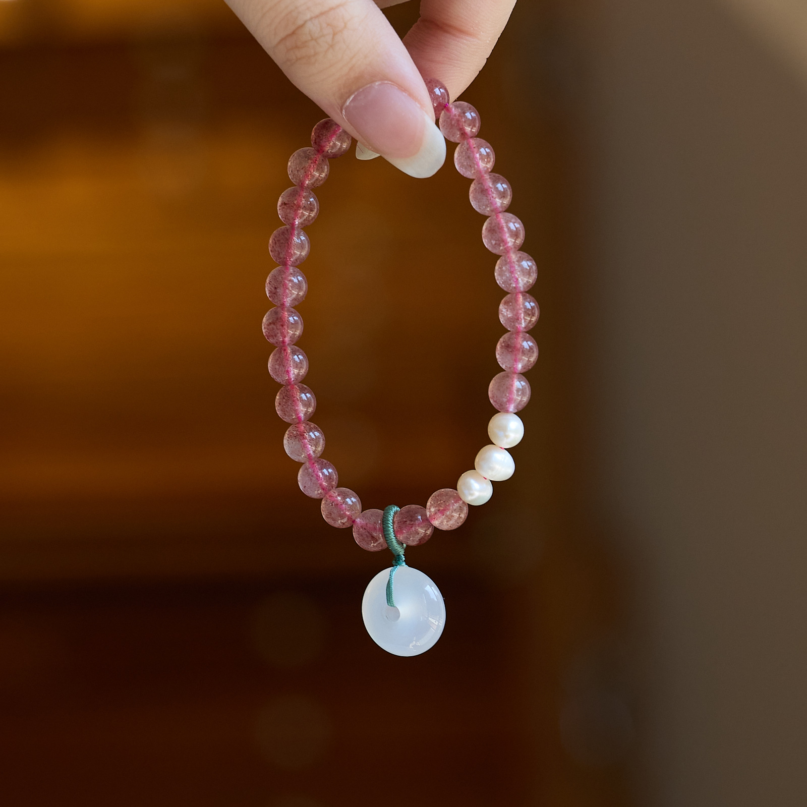 ストロベリークォーツ ブレスレット 6mm 天然石 ストロベリー水晶  真珠 レディース 恋愛のお守り